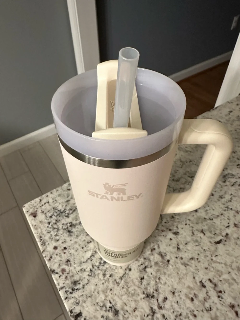 Cream with Blue Logo - Stanley 40 oz Quencher H2.0 Tumbler with Handle - Picture 6 of 11